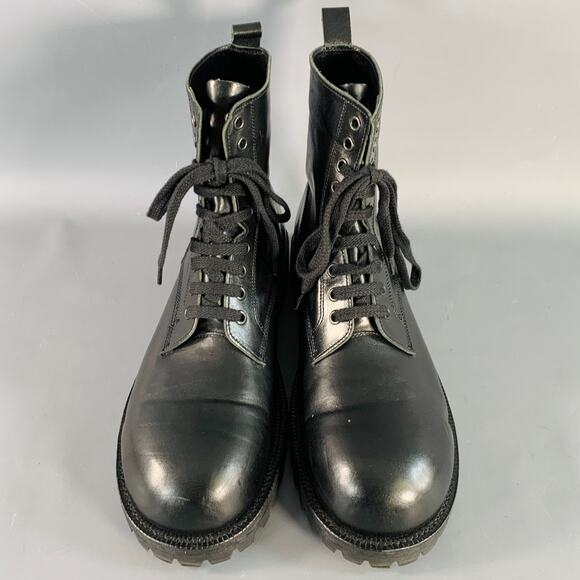 COMME des GARCONS HOMME PLUS Size 10 Black Leather Pull On Military Boots main image 7